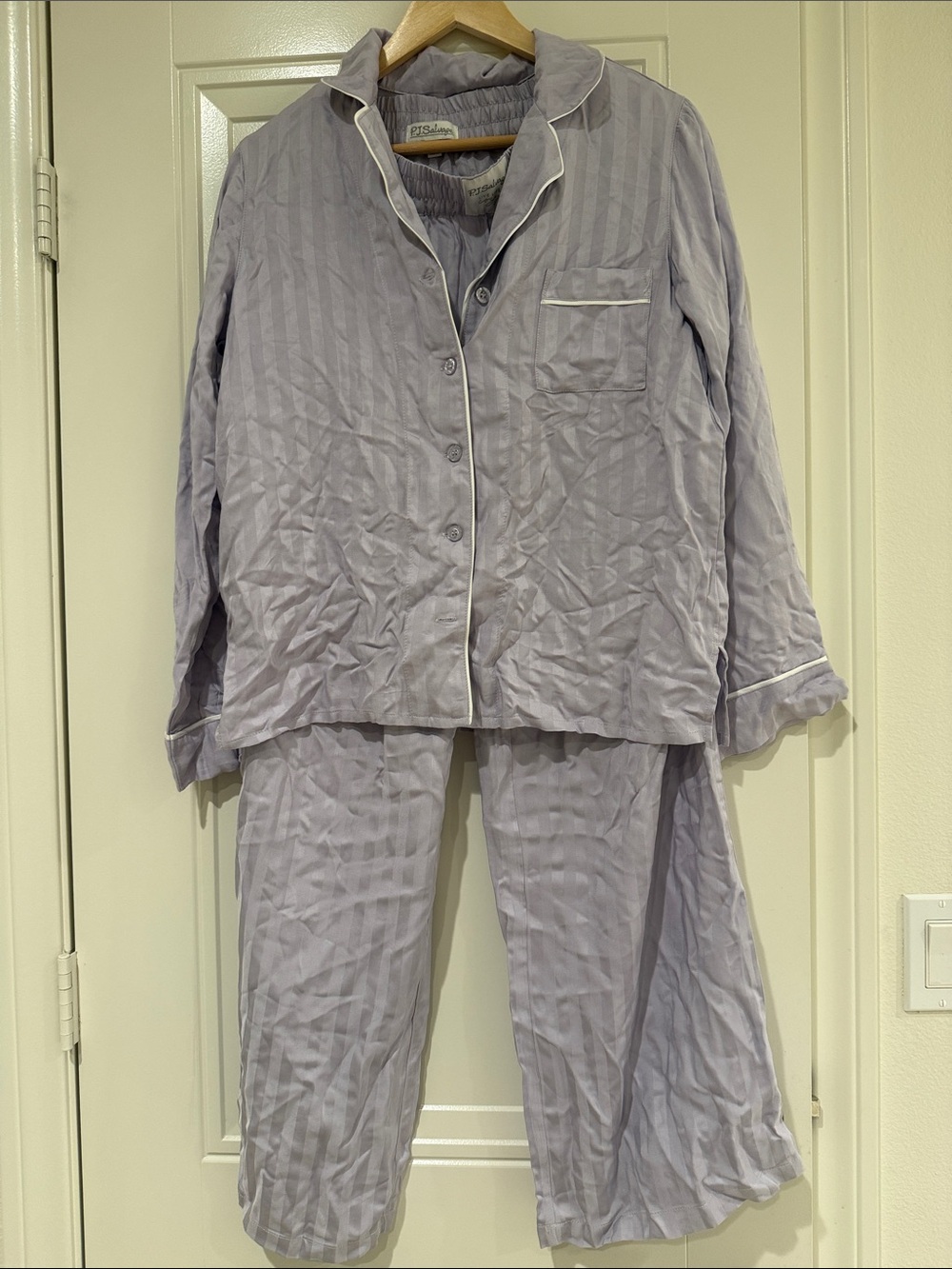 PJ Salvage Lavender Stripe Pajama Set with White Piping